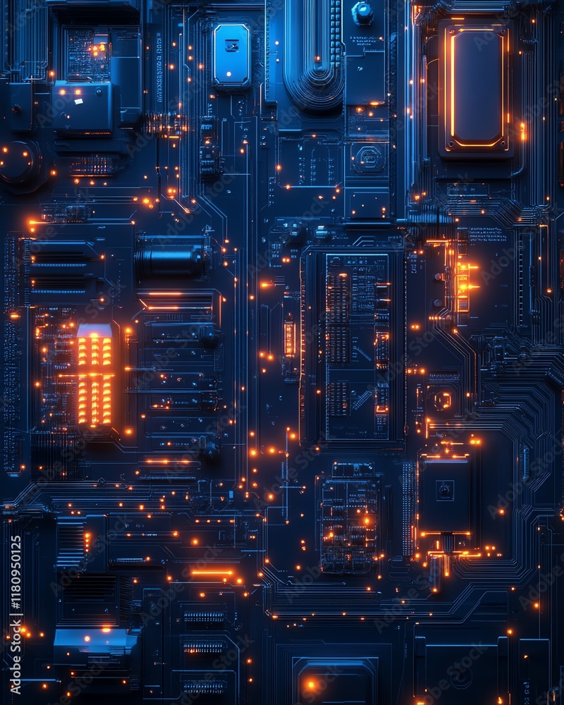 Blue digital technology background, hyperrealistic mechanical elements, intricate circuit board design, glowing lines, futuristic aesthetic, tech innovation Blue digital technology background, hyperrealistic mechanical elements, intricate circuit board design, glowing lines, futuristic aesthetic, tech innovation
