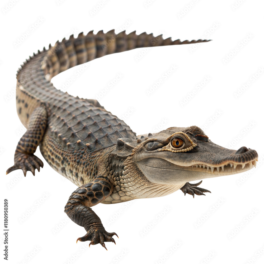 Naklejka premium A spectacled caiman's rough armored hide in its natural habitat, isolated on white or transparent background