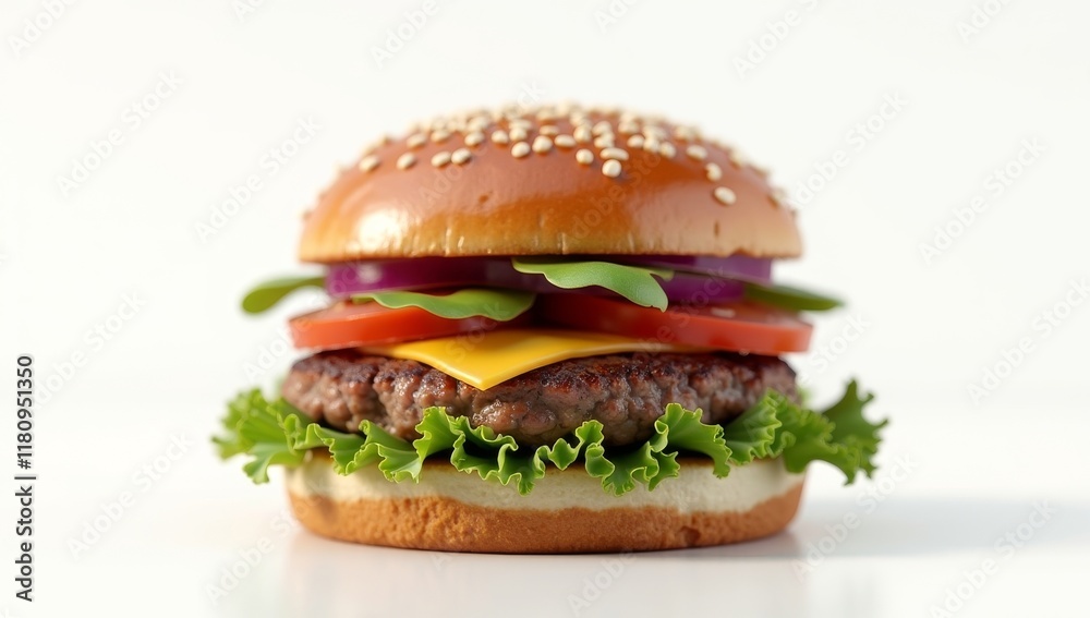Delicious Sesame Seed Burger With Fresh Vegetables Delicious Sesame Seed Burger With Fresh Vegetables