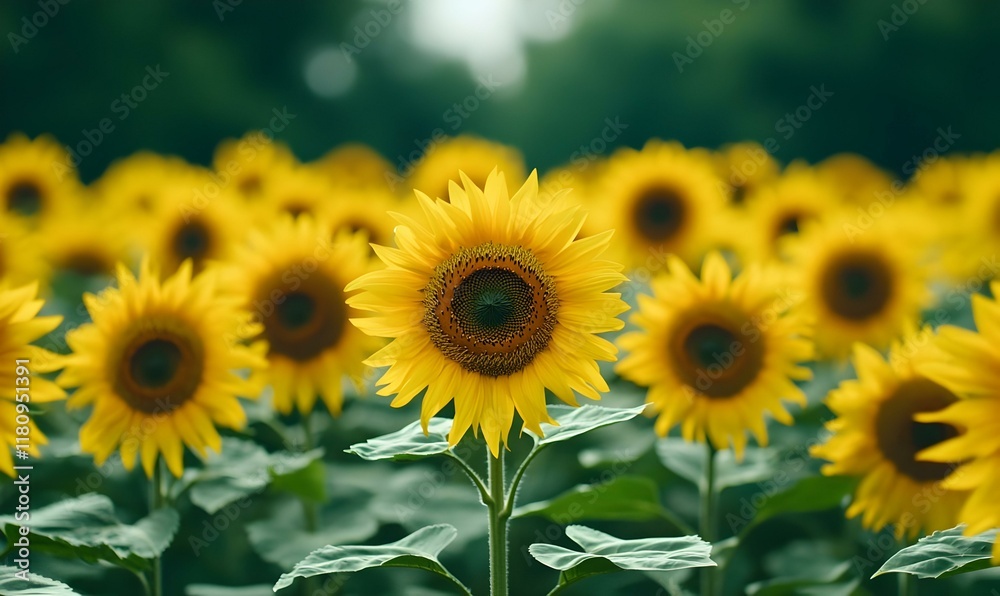 Vast Field of Sunflowers, a sweeping view of golden sunflowers stretching towards the horizon under a bright blue sky, evoking warmth and tranquility. Vast Field of Sunflowers, a sweeping view of golden sunflowers stretching towards the horizon under a bright blue sky, evoking warmth and tranquility.