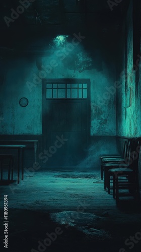 Dark Room Mysterious Doorway Waiting Chairs