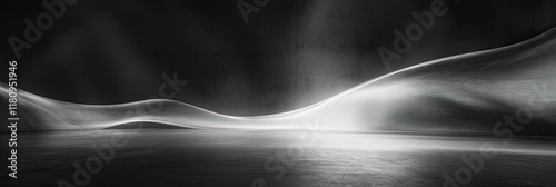 Abstract black and white interior background with a concrete wall, a dark room with a floor and ceiling. minimalist modern architecture with empty space for a design concept