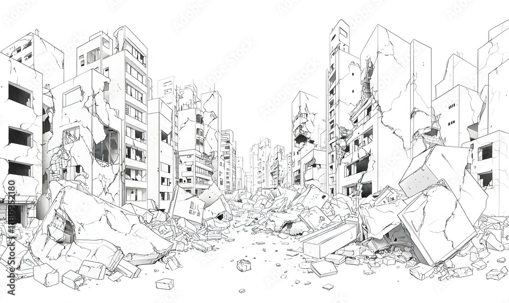 Naklejka premium Minimalist City Skyline Art, a sleek line drawing capturing the essence of urban architecture, showcasing simplicity and elegance in design.