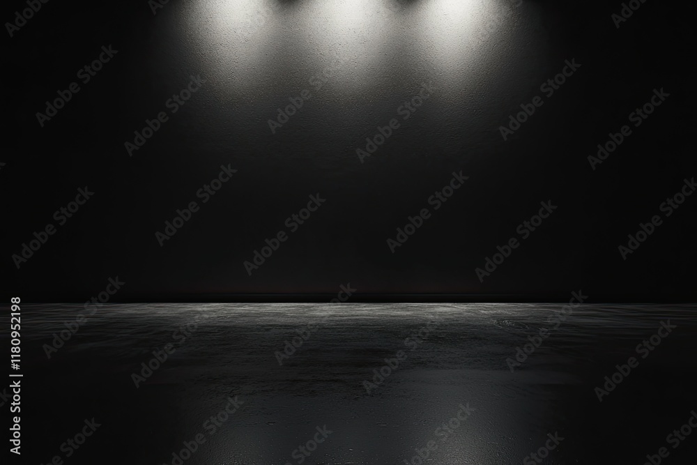 Obraz premium Abstract black and white interior background with a concrete wall, a dark room with a floor and ceiling. minimalist modern architecture with empty space for a design concept