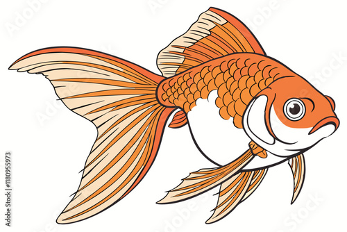 Golden fantail goldfish, vibrant orange scales, flowing fins, white underbelly, large expressive eyes, aquarium pet, underwater photography, studio lighting, high detail, sharp focus, white background