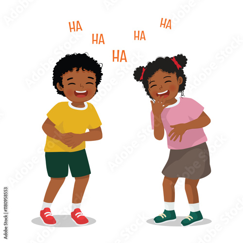 Cute little African kids boy and girl laughing together 