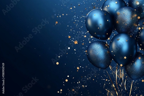 Dark blue balloons with gold confetti.