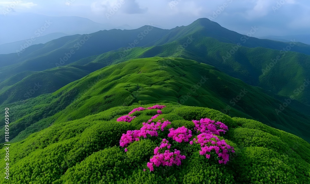 Serene Hillside Oasis, lush green hills gently rolling under a vibrant pink sky, creating a tranquil and picturesque landscape. Serene Hillside Oasis, lush green hills gently rolling under a vibrant pink sky, creating a tranquil and picturesque landscape.