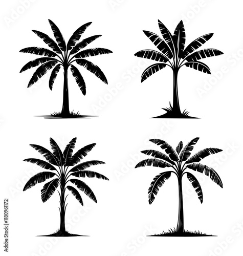 vector set silhouette of banana tree (artwork 1)