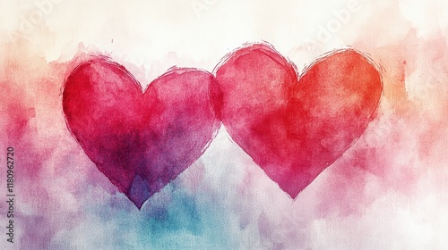 Abstract Watercolor Art with Heart-Shaped Designs in Soft Colors