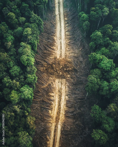 Above the devastation, aerial view of Amazon Rainforest deforestation, clearcut areas, environmental impact, forest destruction photo