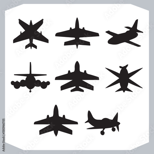 Airplane Silhouettes in Logotype Icons Style Minimalist Designs