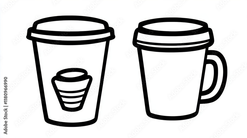 Coffee Cup Clip Art drawing icon set on a clean background, clip art style, vector illustration, coffee theme clip artwork for stickers, coffee shop graphics Coffee Cup Clip Art drawing icon set on a clean background, clip art style, vector illustration, coffee theme clip artwork for stickers, coffee shop graphics