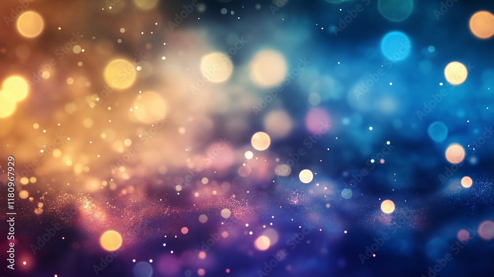 Naklejka premium Winter Christmas Bokeh Lights with Blue and Gold Glow