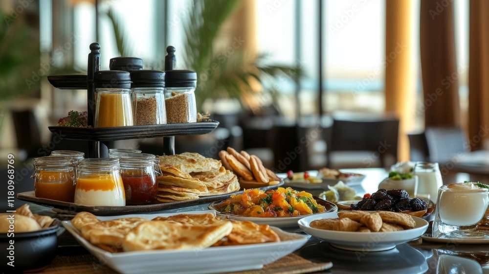 Naklejka premium A Luxurious Breakfast Buffet with Diverse Dishes