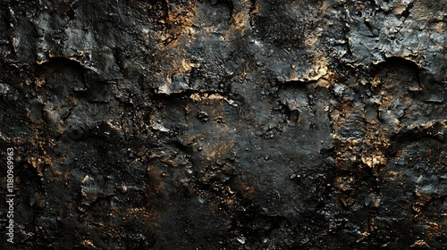 Dark Black and Gold Rough Metal Texture: Grunge Background, Vintage, Aged, Rusty, Weathered, Cracked, Worn, Dirty, Grungy Industrial Material for Design photo