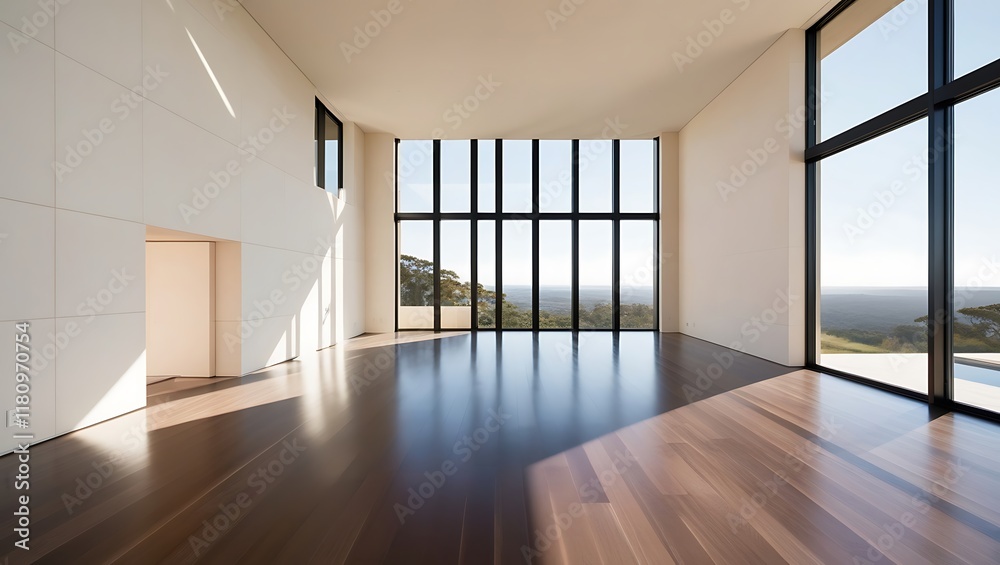 Obraz premium Empty open space interior with large windows