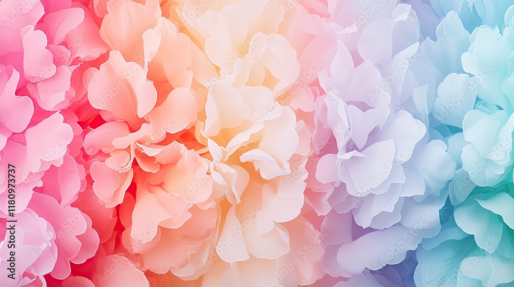 Fototapeta premium Beautiful Floral Pattern with Soft Pastel Colors in Shades of Pink, Orange, and Light Blue Petals