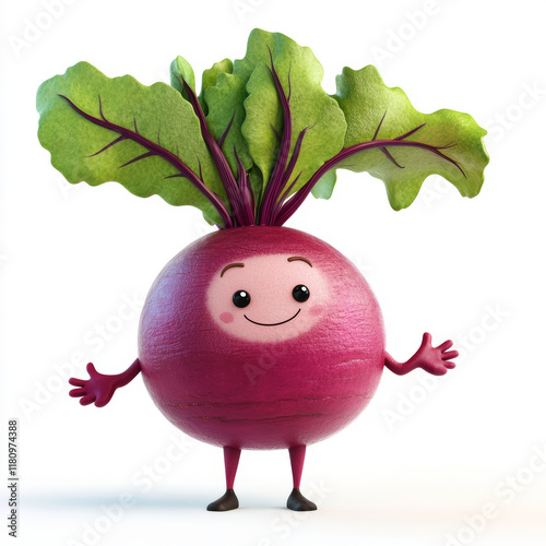 Cute Cartoon Beet With Happy Expression on a White Background photo