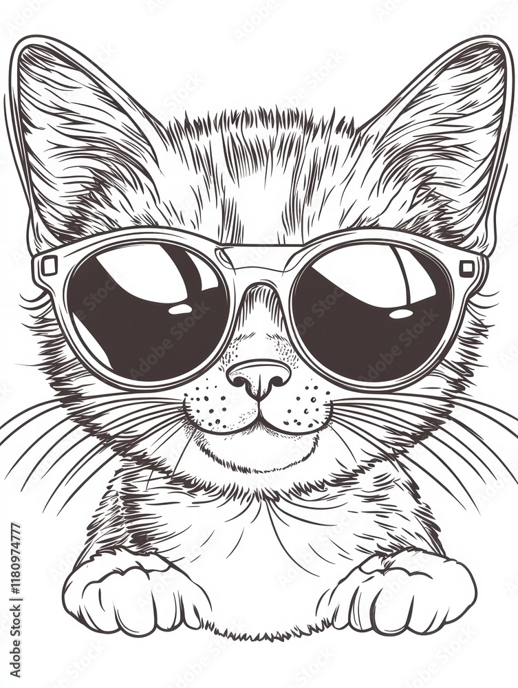 Cool Cat in Shades: A playful and stylish hand-drawn illustration of a cat wearing sunglasses, exuding an air of coolness and charm. Perfect for social media, pet-related designs, and fun prints. Cool Cat in Shades: A playful and stylish hand-drawn illustration of a cat wearing sunglasses, exuding an air of coolness and charm. Perfect for social media, pet-related designs, and fun prints.