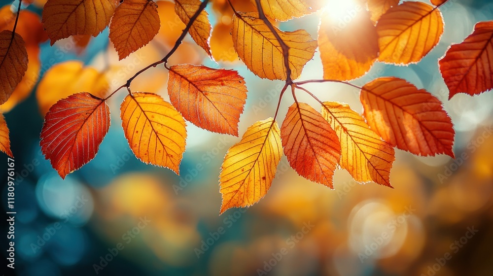 Fototapeta premium Autumn Leaves in the Sunlight: A Vibrant Display of Nature's Beauty