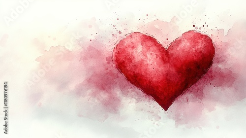 Red Watercolor Heart Abstract Shapes on Soft Background