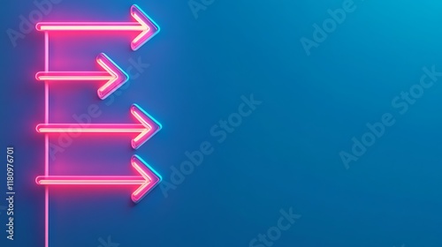 Neon Arrows Pointing Rightward On Blue Background