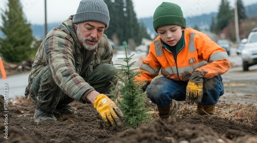 3.12 Arbor Day, people planting trees, planting saplings, big trees, trees of life, greening photo