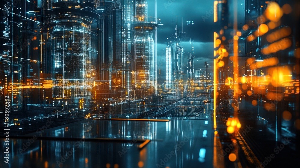 Fototapeta premium Futuristic Smart Energy Grid and Automated Industrial Factory