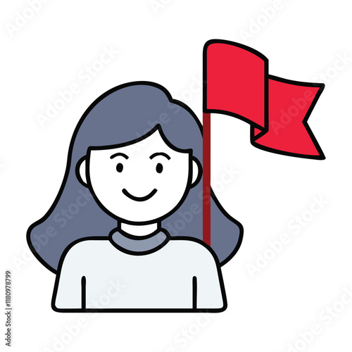 Young Woman Holding a Red Flag, Symbol of Guidance or Leadership