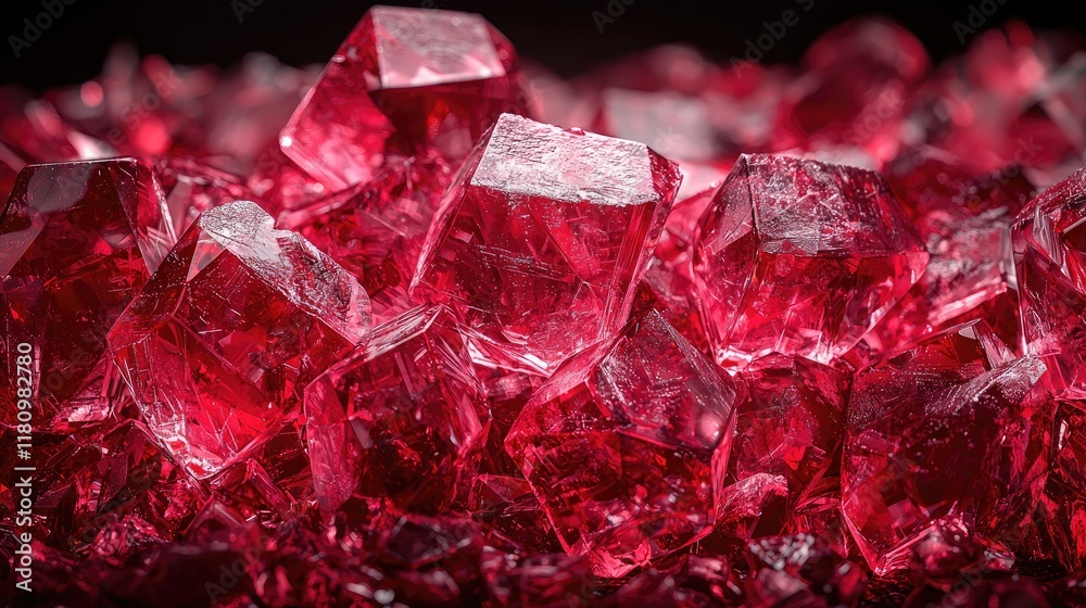 Dazzling Red Crystals: A Close-Up Look at the Sparkling Facets and Brilliant Shine of these Precious Gemstones. Perfect for Science, Geology, and Jewelry Enthusiasts Dazzling Red Crystals: A Close-Up Look at the Sparkling Facets and Brilliant Shine of these Precious Gemstones. Perfect for Science, Geology, and Jewelry Enthusiasts