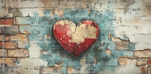 Distressed Brick Wall With Weathered Wooden Heart