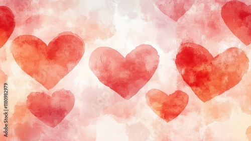 Abstract Watercolor Shapes Resembling Hearts in Soft Red Tones