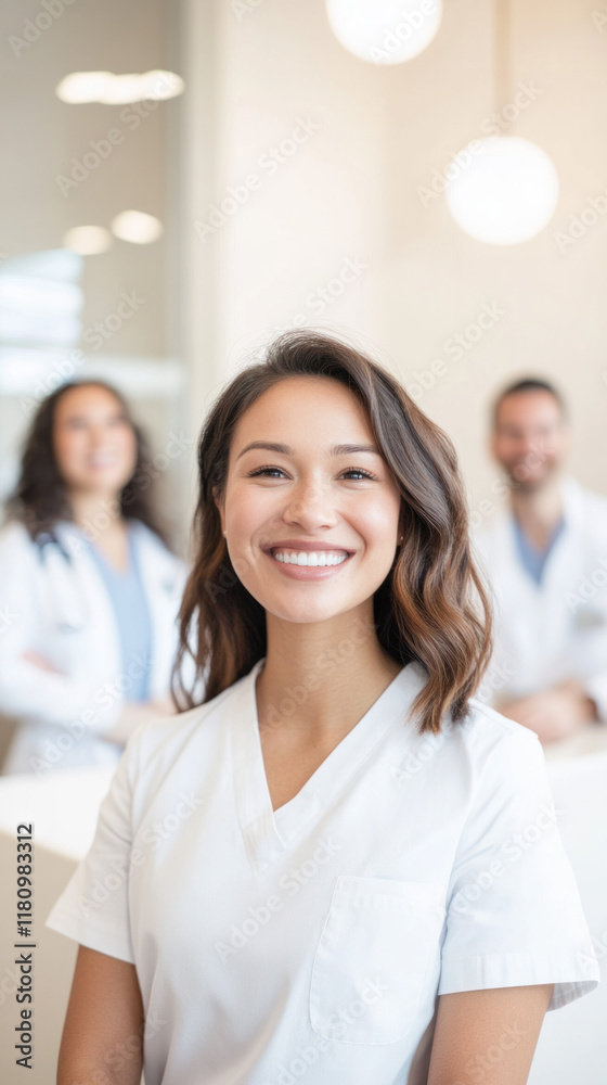 Professional healthcare team smiling in modern clinic setting Professional healthcare team smiling in modern clinic setting
