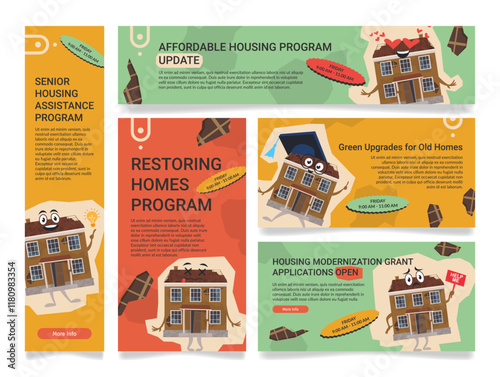 Old home renovation banners showcasing various programs and grants for homeowners looking to improve their properties and access assistance