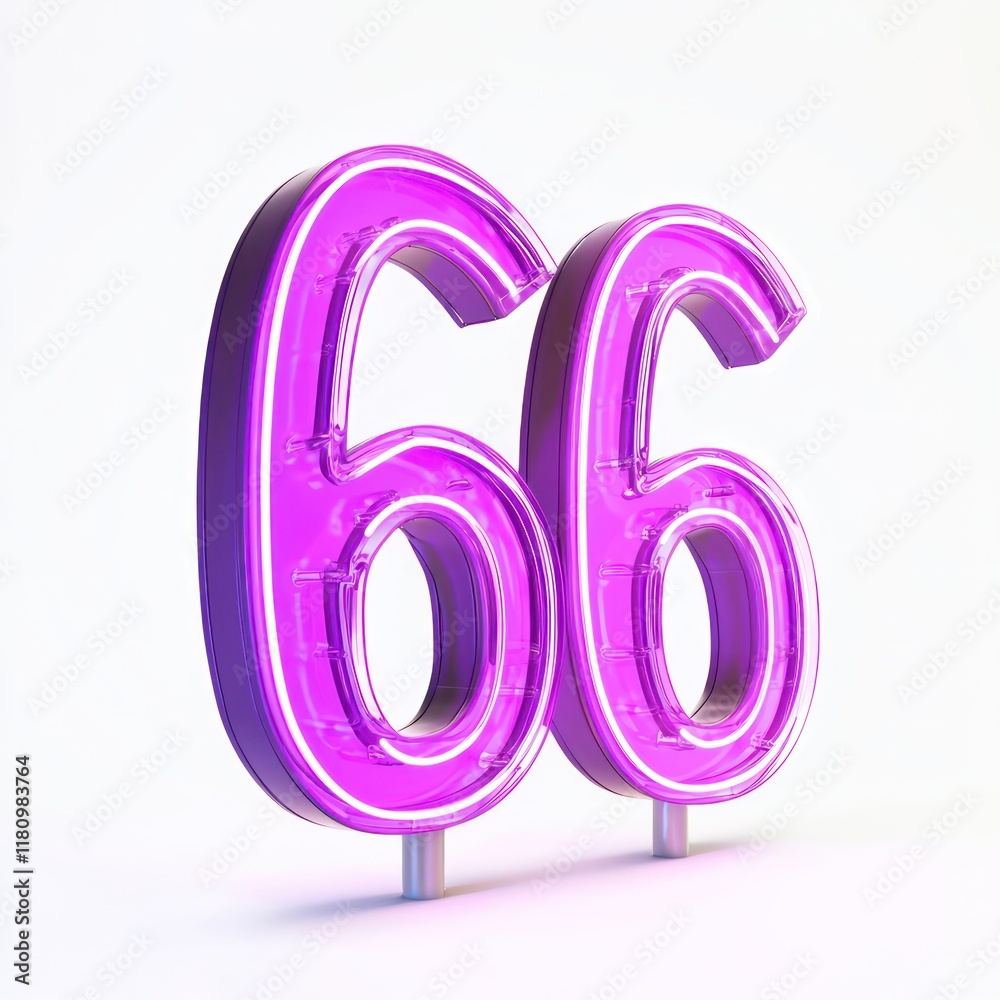 Number 66, bright violet with a fluorescent glow, facing directly on white. Number 66, bright violet with a fluorescent glow, facing directly on white.