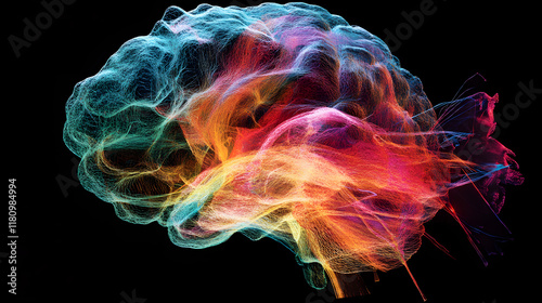 3D Illustration of human brain nerve tracts based on magnetic resonance imaging (MRI) data. photo