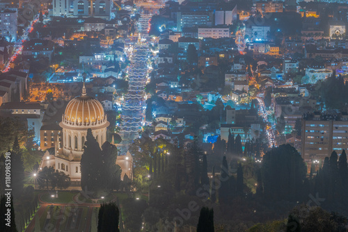 Downtown Haifa with holiday lights