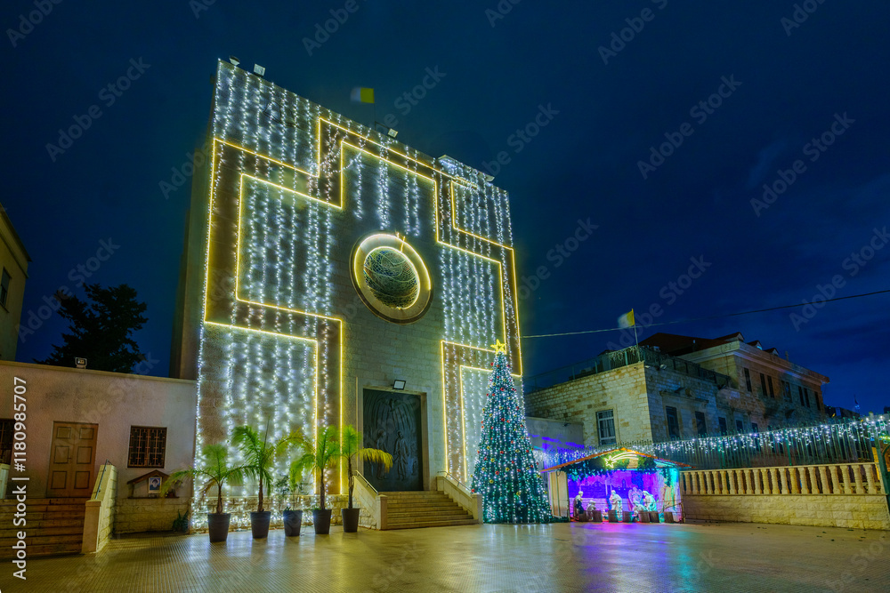St. Josephs Church, with Christmas decorations, in downtown Haifa