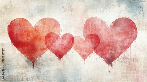 Abstract Watercolor Hearts with Soft Colors and Textured Background