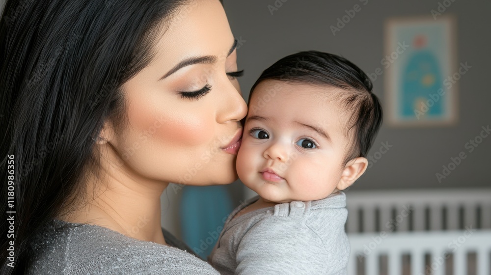 A high-quality, heartwarming portrait of a mother gently kissing her newborn baby’s forehead A high-quality, heartwarming portrait of a mother gently kissing her newborn baby’s forehead