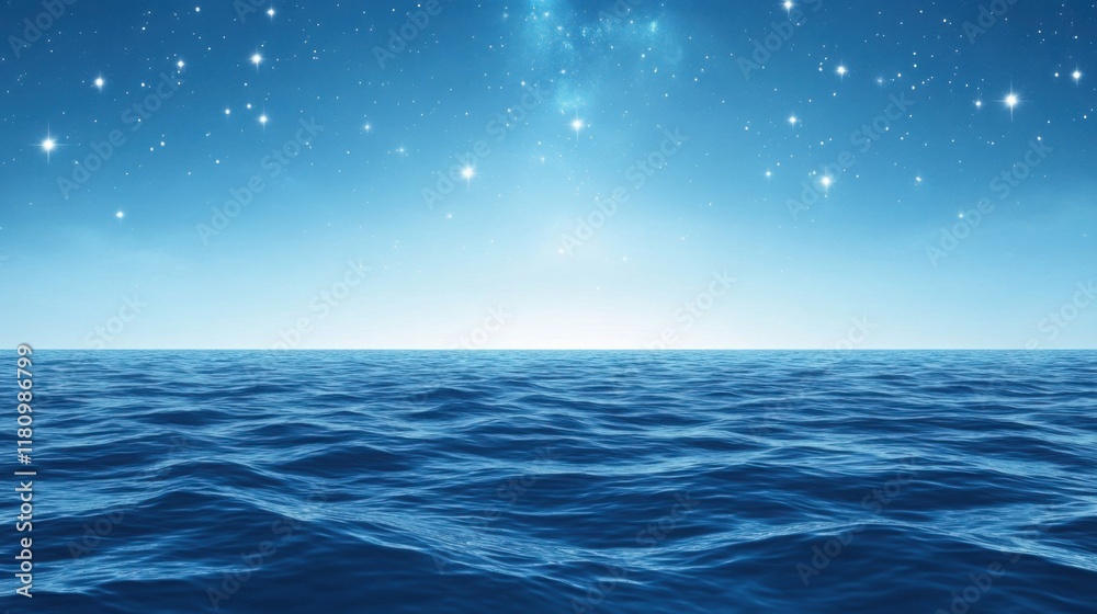 Obraz premium starry night with countless sparkling stars, above a peaceful ocean with gentle waves reflecting the light