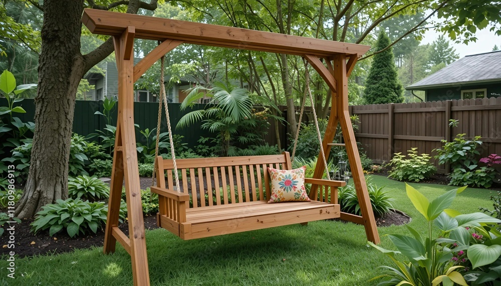 Wooden Swing From A Cozy Swing Hanged Green Home Garden 