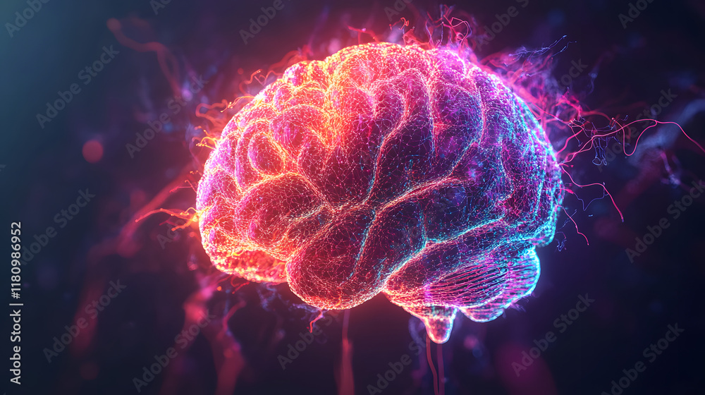 Obraz premium 3D Illustration of human brain nerve tracts based on magnetic resonance imaging (MRI) data.