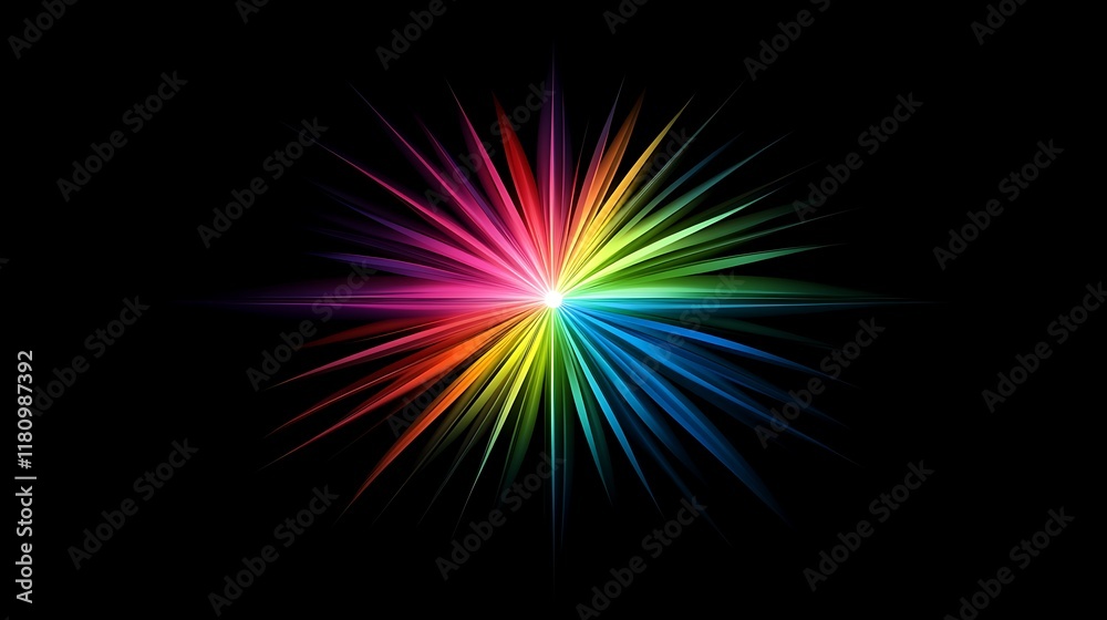 A vibrant rainbow burst radiating outwards on black A vibrant rainbow burst radiating outwards on black