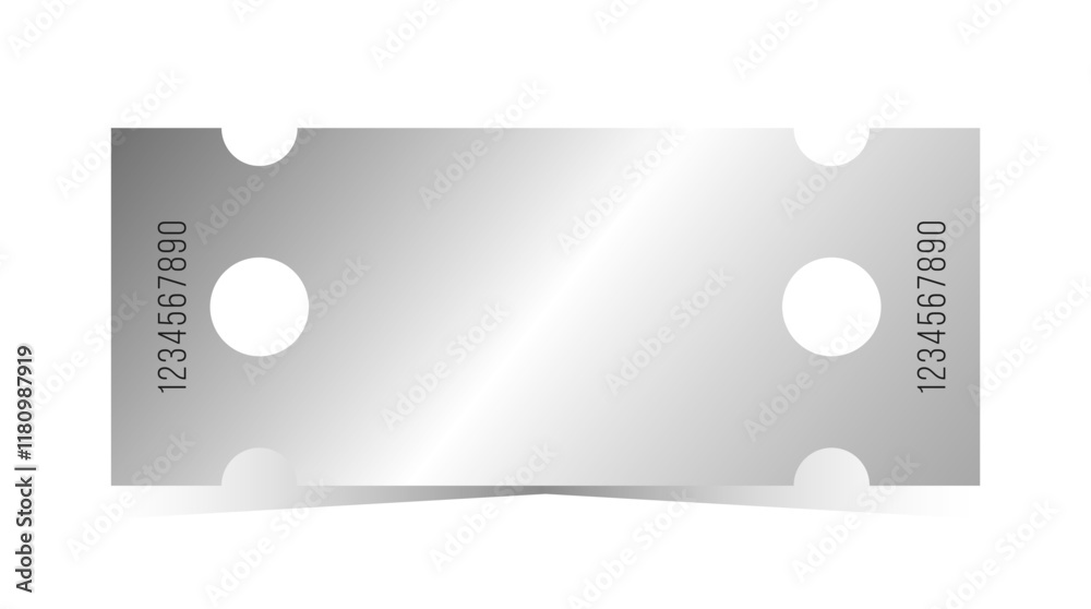 Silver ticket template. Empty chrome coupon blank with ticket number. Vector illustration on white background Silver ticket template. Empty chrome coupon blank with ticket number. Vector illustration on white background