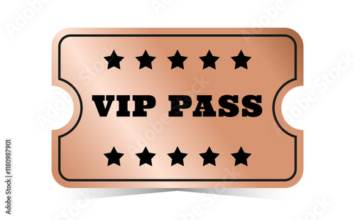 Horizontal bronze vip pass template. Cinema, theater, casino, concert, opera, ballet, performance copper design. Vector illustration on white background