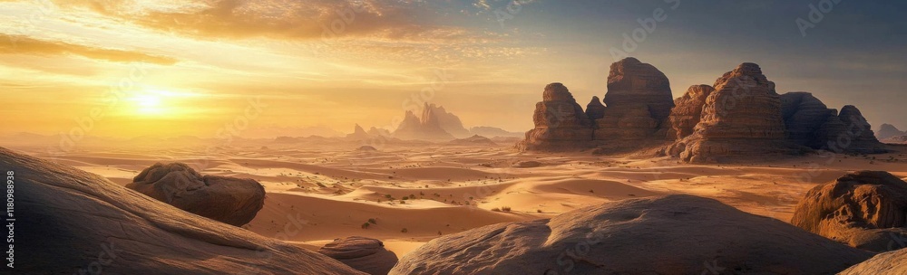 Naklejka premium Stunning sunset over the desert landscape of Saudi Arabia.