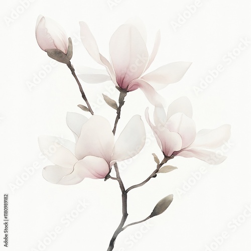 Delicate Watercolor Magnolia Flowers