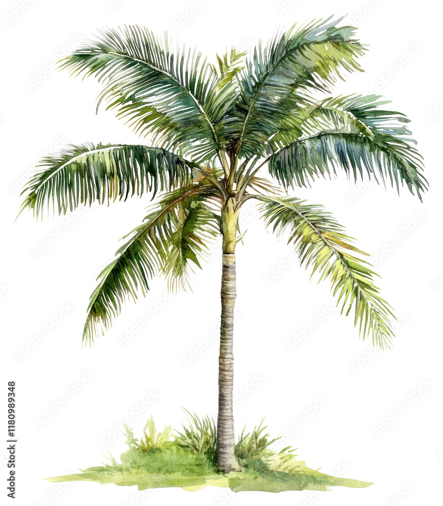 Fototapeta premium PNG Oil palm tree illustration watercolor arecaceae.
